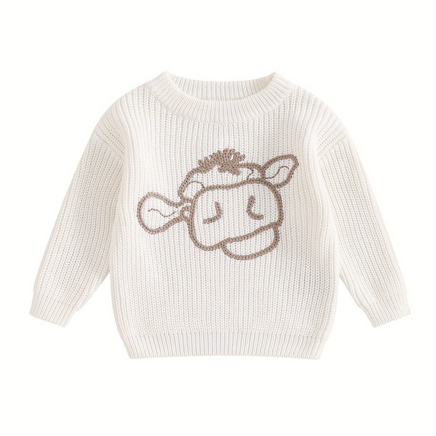 Adorable Knit Sweater Set - Soft, Long Sleeve, Cow Embroidery, Fall Pullover for 0-3 Years Lovely Baby Girls and Boys - Cute Infant Tops for Autumn and Winter Seasons