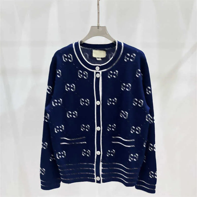 Fashionable Women Cardigan Sweaters Soft Cashmere Knit Tops Button Cardigans Design Green Striped Letter Decoration Fall Designer Personality Sweater