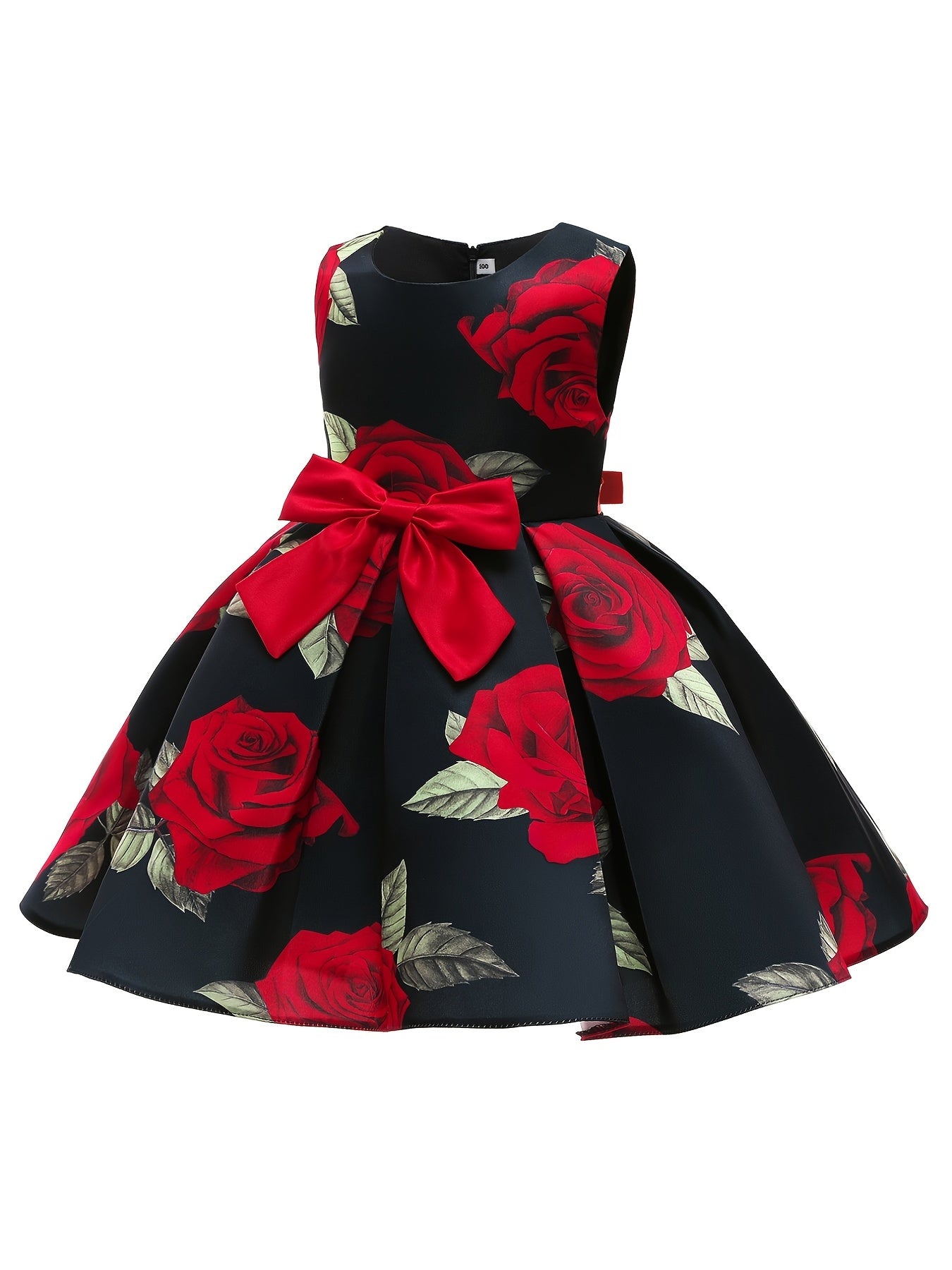 Elegant All-Season Floral Princess Dress for Girls with Bowknot & Belt - Ideal for Weddings, Pageants, and Special Occasions