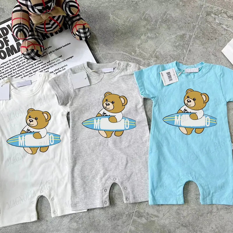 Babies Rompers Casual Suit Bear Letter Colourful Short Sleeve Jumpsuit Summer 100% Cotton Baby Brand Bodysuit Newborn Soft Onesie 59-90cm