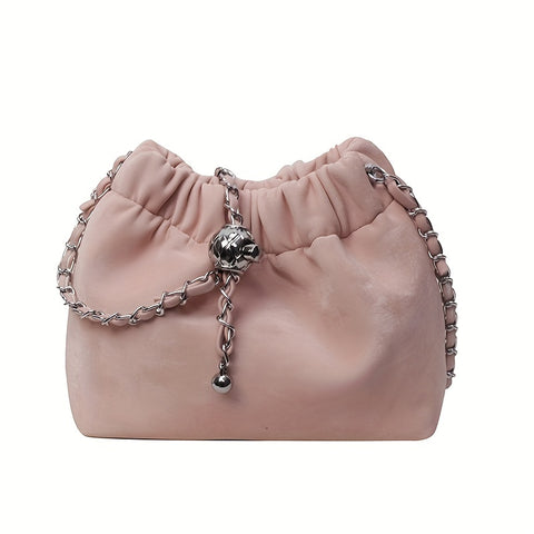 benpaolv  Stylish Mini Bucket Bag, Trendy Chain Crossbody Bag, Women's Drawstring Shoulder Bag