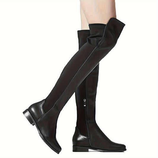 Womens Low Heeled Boots Pointed Toe Over The Knee Thigh High Boots