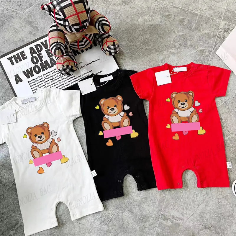 Babies Rompers Casual Suit Bear Letter Colourful Short Sleeve Jumpsuit Summer 100% Cotton Baby Brand Bodysuit Newborn Soft Onesie 59-90cm