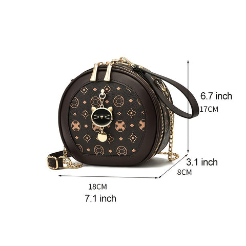 Benpaolv Stylish Mini Circle Crossbody Bag - Fashionable Faux Leather Handbag with Chain Strap (7.1 x 6.7 x 3.1 Inches)