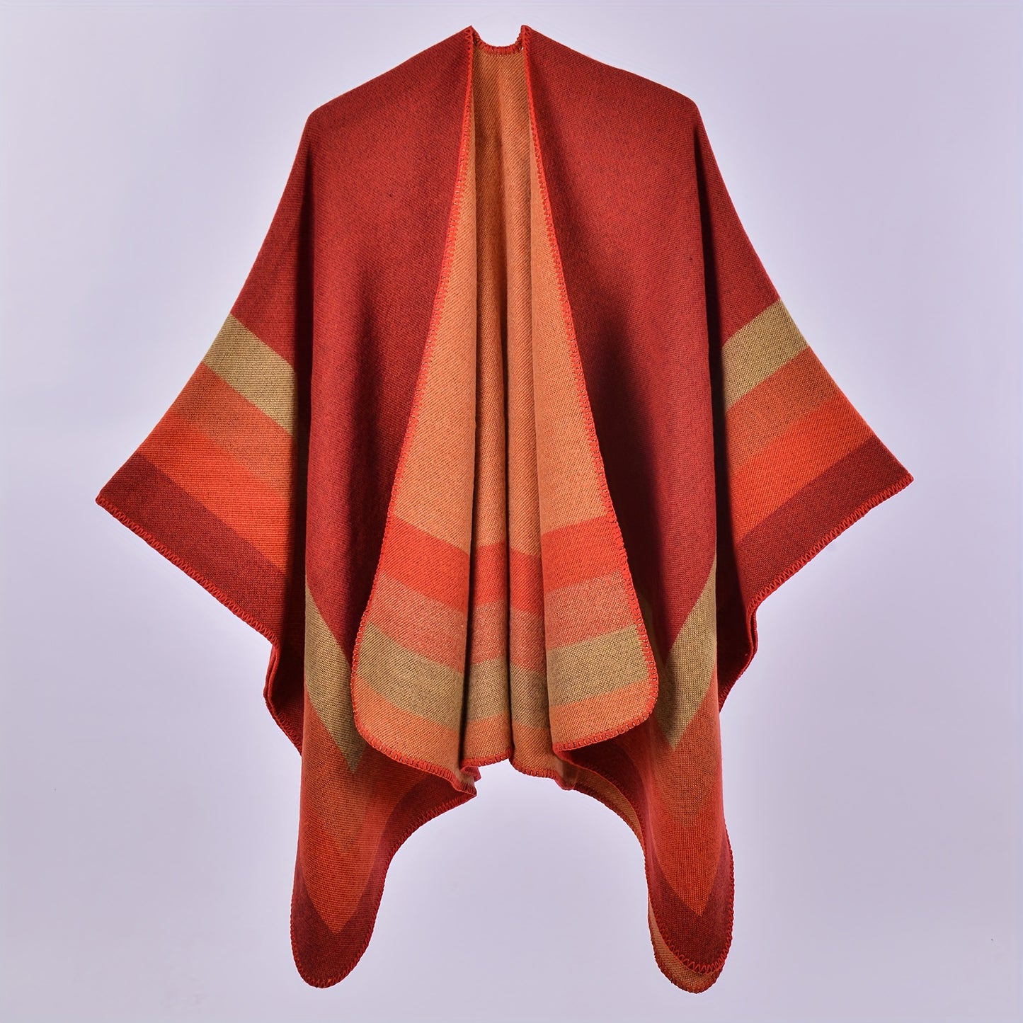 Stripe Jacquard Large Shawl Vintage Imitation Cashmere Warm Cape Scarf Blanket Wraps Reversible Windproof Cardigan