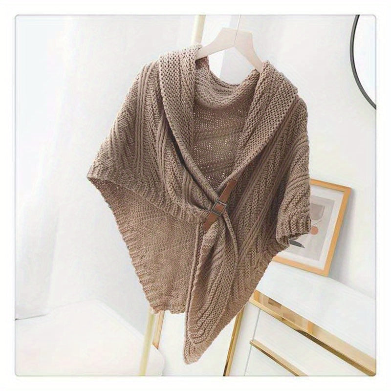 Warm Triangle Shawl Scarf - Thick Knitted, PU Buckle, Casual, Elastic, Perfect for Autumn & Winter Outdoor Activities