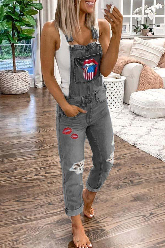 Denim Print Suspender Jeans