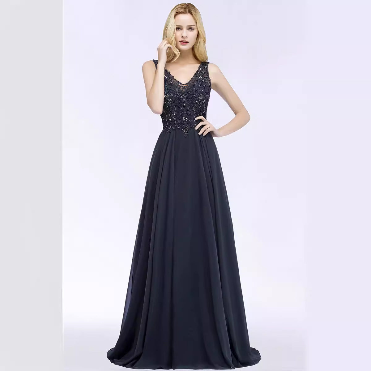 2025Hot Trade Lei Sexy Chiffon Ball Dress Long A-shaped Formal Dress Women's Split V-Neck Gala Dress