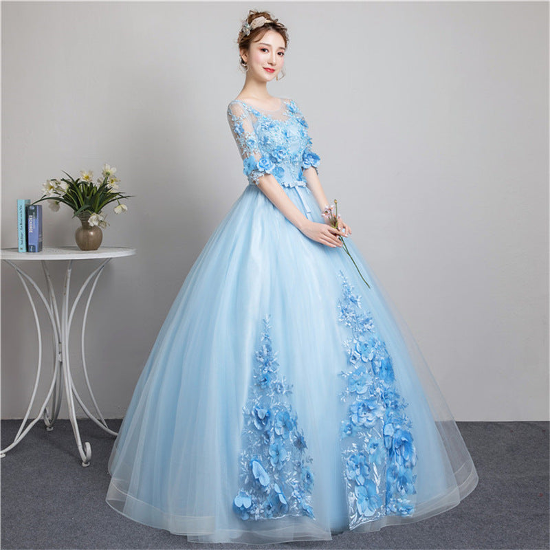 2025spring and summer new wedding dress, colored yarn, Bel Canto solo performance clothes, art test dress, women's fluffy dress, long evening dress