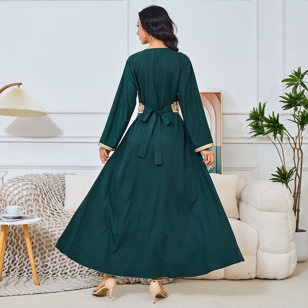 Spot factory summer new middle east muslim robe women's long dress fashion beaded dinner dress women