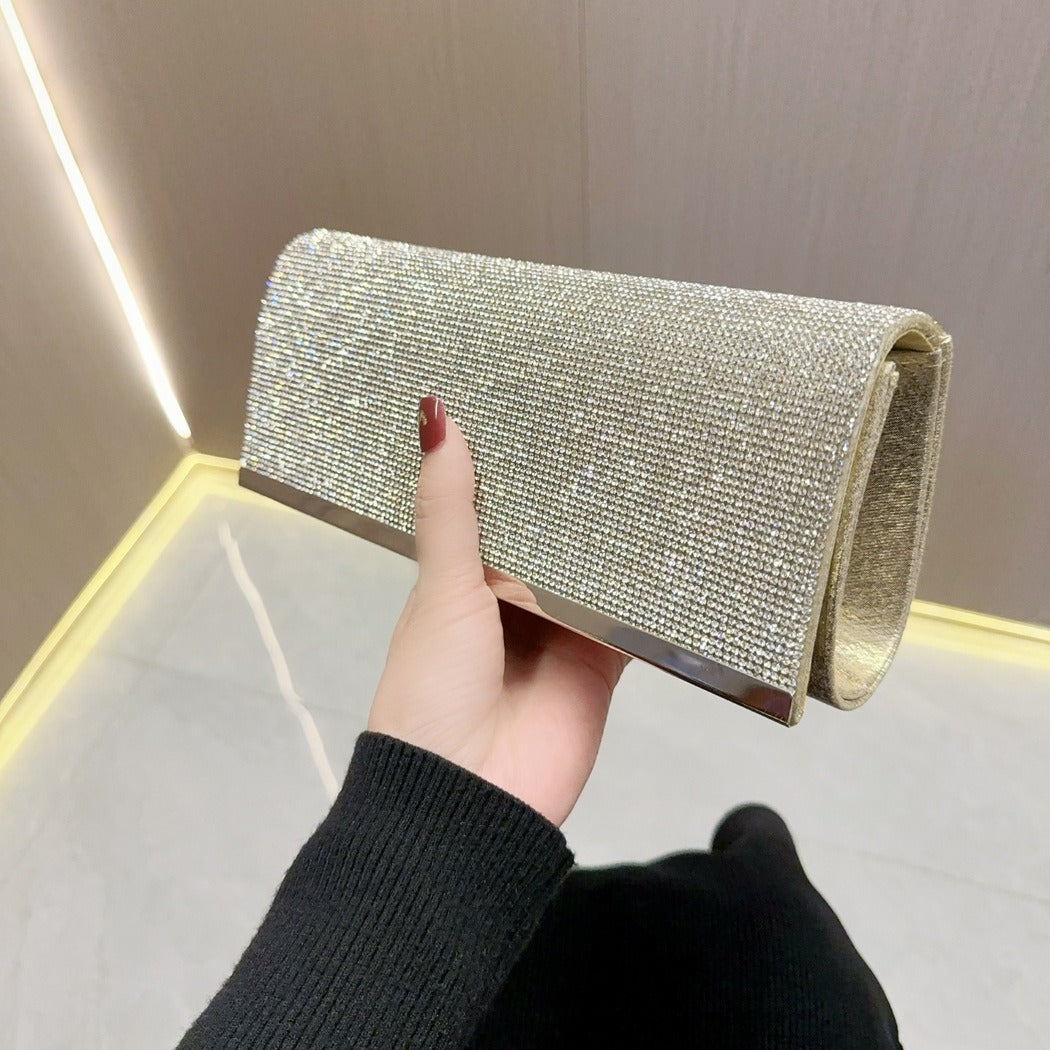 New New 2025 full diamond shiny clutch bag fashionable light luxury banquet bag dinner bag one shoulder oblique span small women's bag