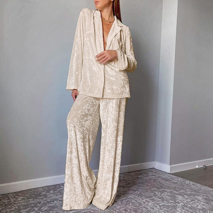 BENPAOLV 2025 popular autumn and winter new gold diamond fleece pajamas long-sleeved trousers two-piece set warm thickened velvet loungewear set women