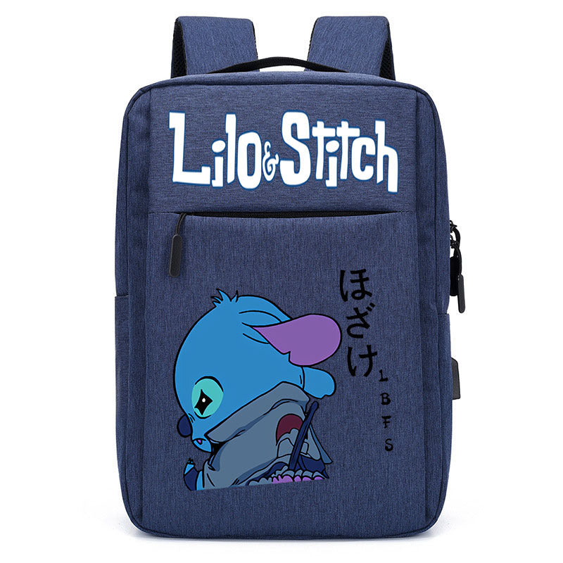 Stitch School Bag USB Charging Backpack Large Capacity Student School Bag Anime Computer Bag Casual Backpack