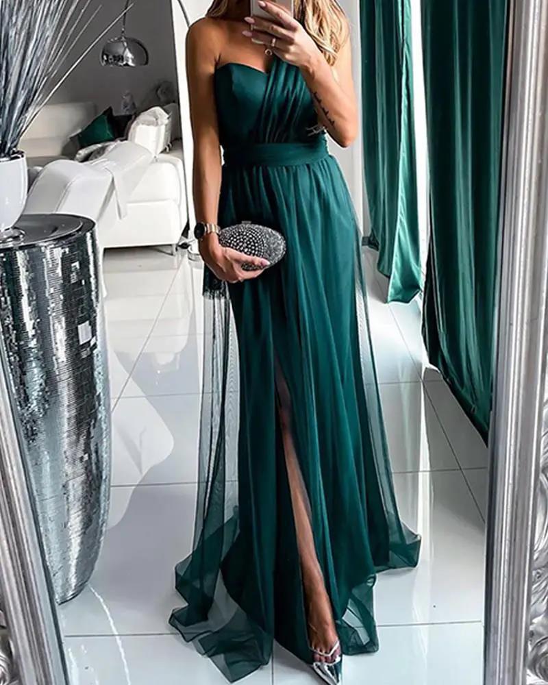 BENPAOLV [Fragrant Luxury Selection]  Long Mopping Split Dress Backless Single Shoulder Suspender Evening Dress Backless Women's Dress