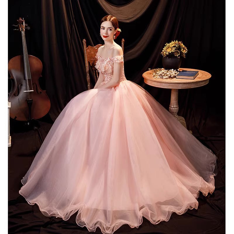 2025Princess on the run pink tutu bride wedding toast  new wedding banquet annual meeting solo dress