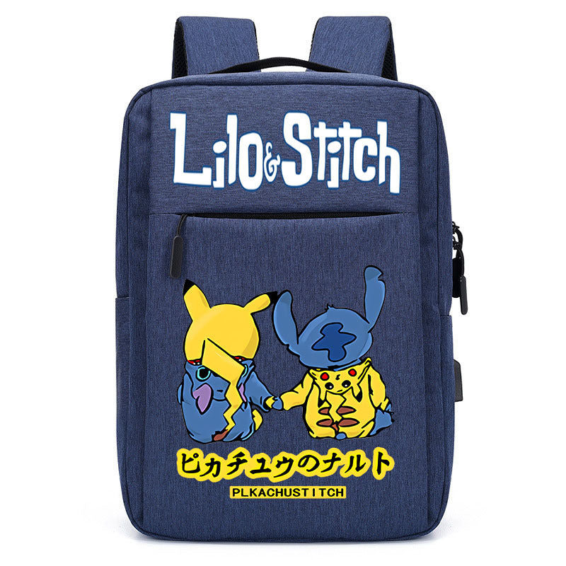 Stitch School Bag USB Charging Backpack Large Capacity Student School Bag Anime Computer Bag Casual Backpack