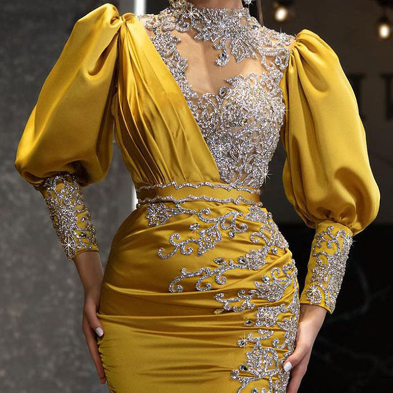 New spring new  gold-sprinkled women's wedding dress satin pendulum sexy long dress trailing banquet evening dress