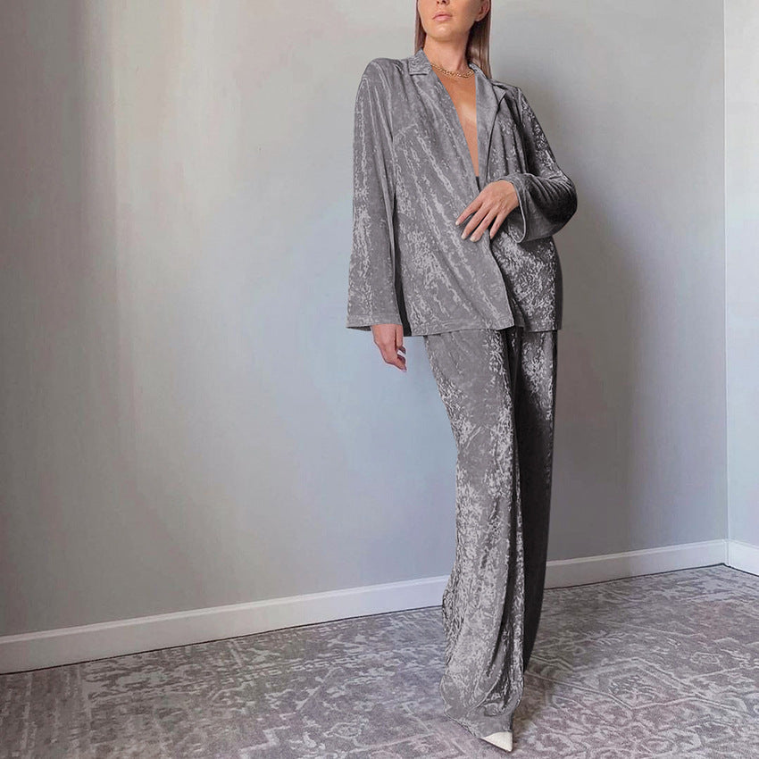 BENPAOLV 2025 popular autumn and winter new gold diamond fleece pajamas long-sleeved trousers two-piece set warm thickened velvet loungewear set women