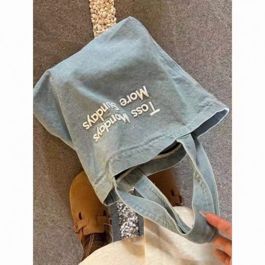 Retro NEWn Style New Canvas Bag Style Large Capacity Student Commuting Artistic One-Shoulder Class Denim Shoulder Tote Bag Female