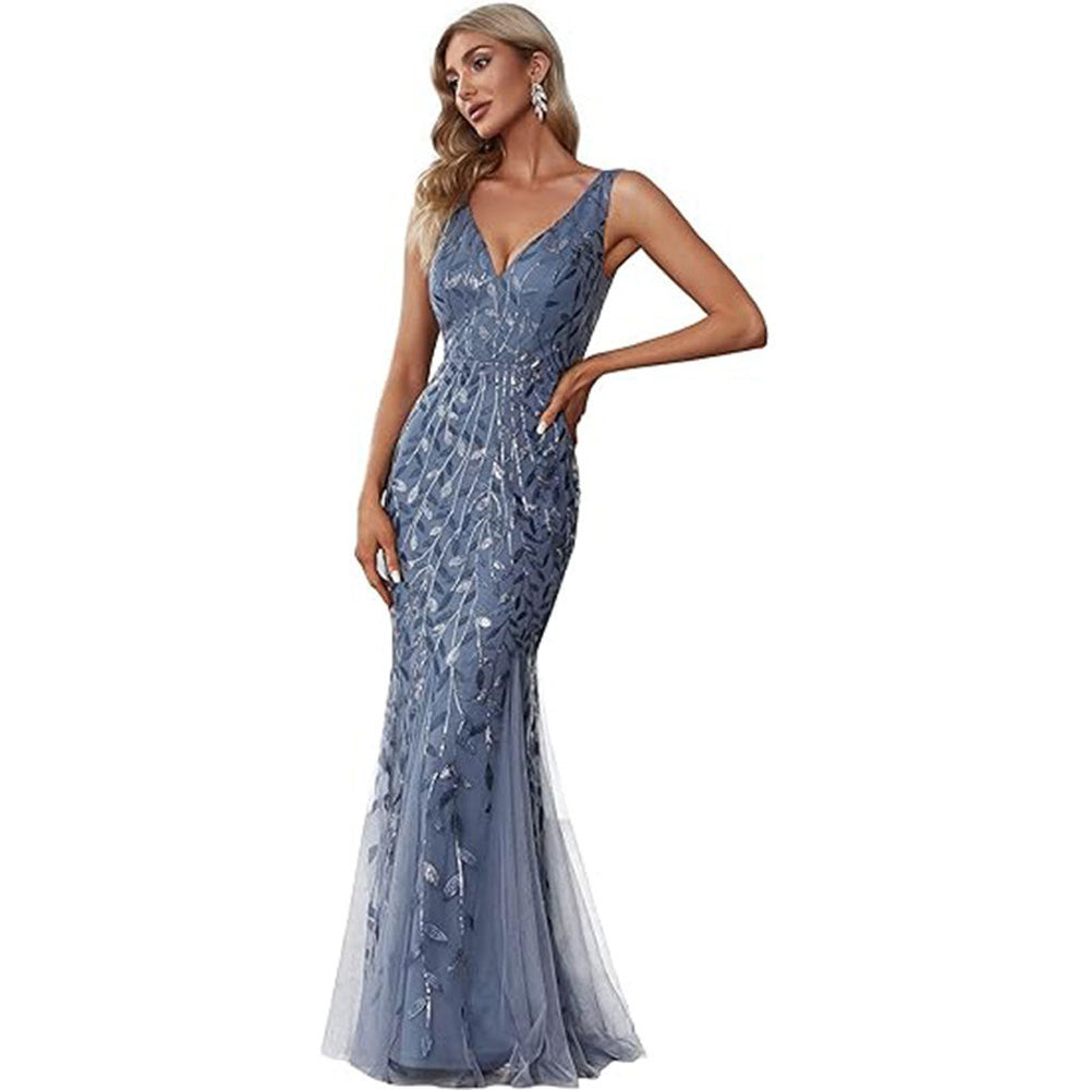 2025 Popular trade evening dress V-neck new sequined sexy fishtail dance dress, women's formal banquet dress