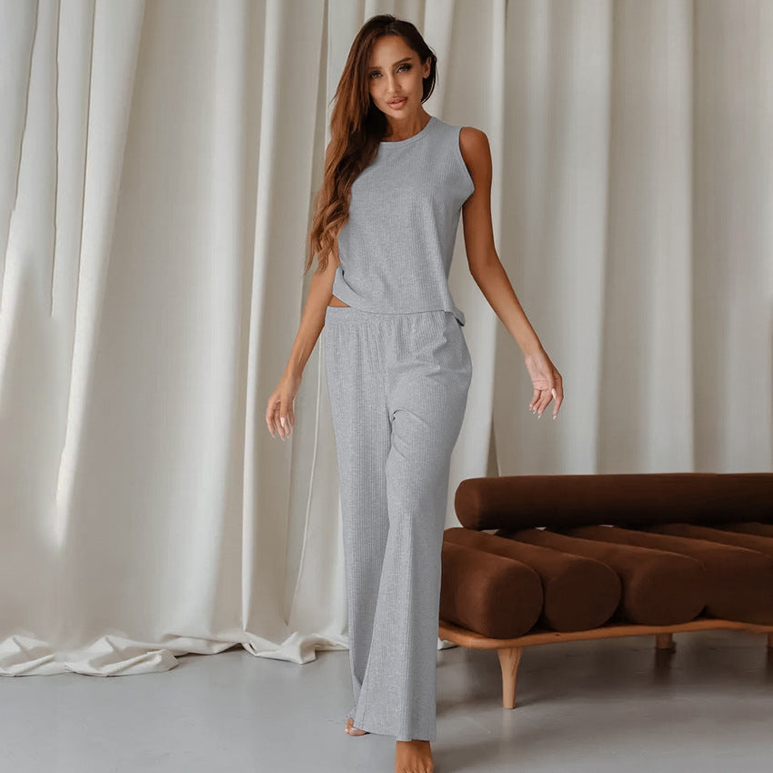 BENPAOLV 2025 Popular,  and  spring new knitted pit strip pajamas set, soft and comfortable sleeveless trousers women's loungewear