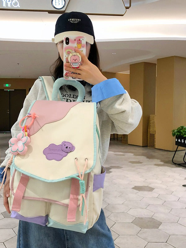 Soft Girl Contrast Color Large Capacity Fresh Western Style Casual Bag  New Korean Style Junior High School Student Elementary School Studebt Backpack