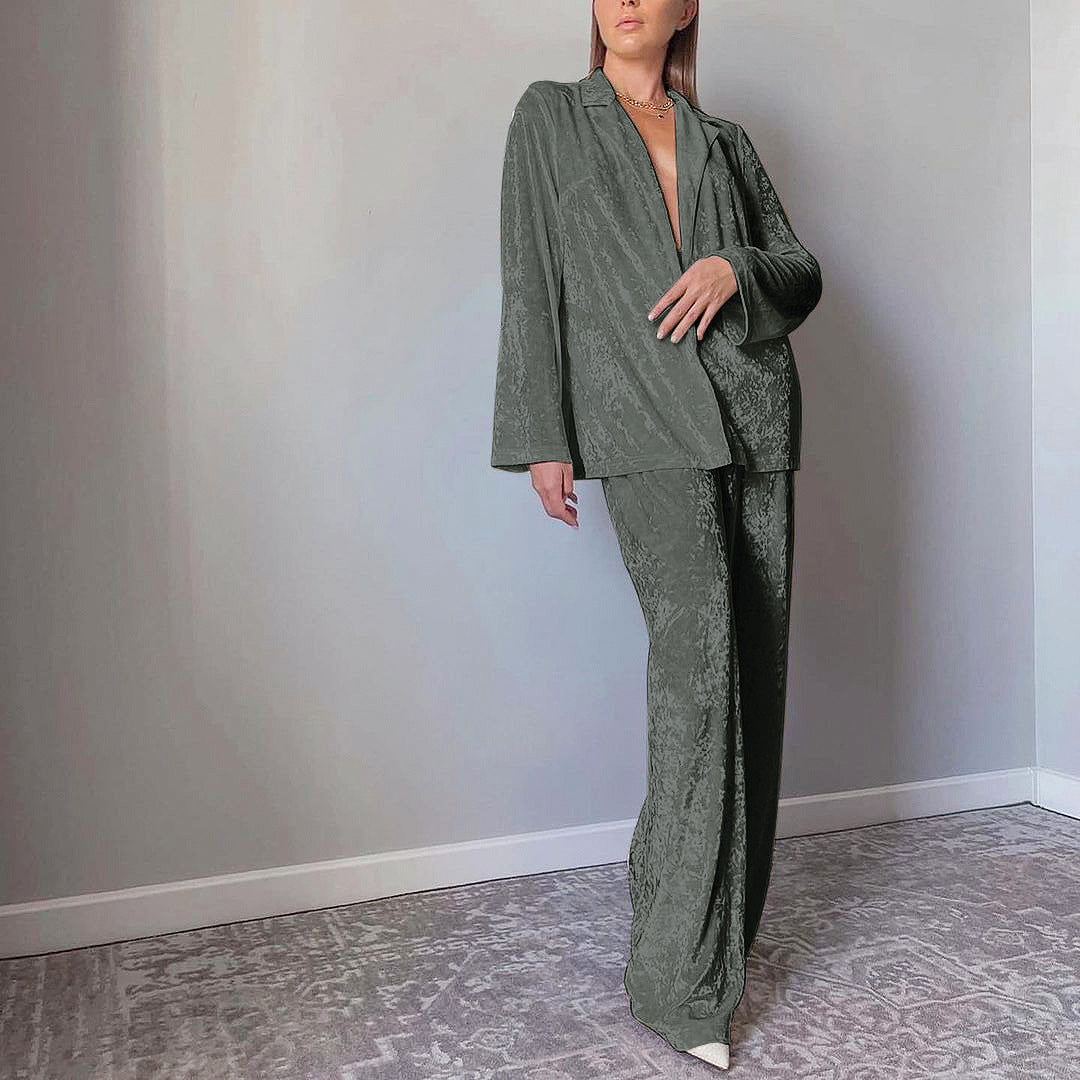 BENPAOLV 2025 popular autumn and winter new gold diamond fleece pajamas long-sleeved trousers two-piece set warm thickened velvet loungewear set women