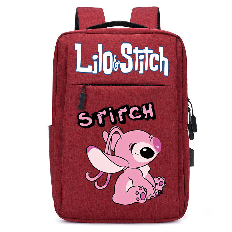 Stitch School Bag USB Charging Backpack Large Capacity Student School Bag Anime Computer Bag Casual Backpack