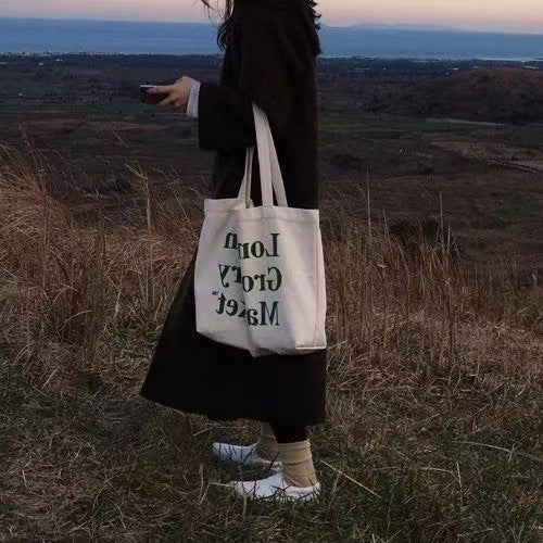 Factory Direct Sales Canvas Bag Zip One Shoulder Letter Lazy Cloth Bag Japanese and Korean Students Class Artistic Simple Handbag