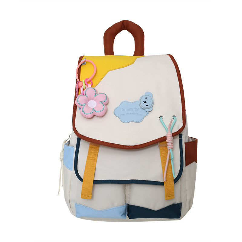 Soft Girl Contrast Color Large Capacity Fresh Western Style Casual Bag  New Korean Style Junior High School Student Elementary School Studebt Backpack