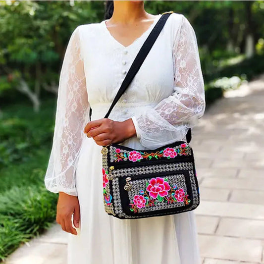 Yunnan National Style Bag Embroidered Women's Shoulder Bag Full Embroidered Crossbody Small Size Dumpling Bag Four-Layer Messenger Bag