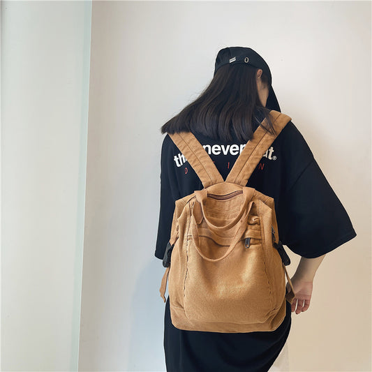 Foreign Trade Solid Color Vintage Canvas Backpack Female Japanese Style Simple Large Capacity Junior and Middle School Students Schoolbag College Students' Backpack