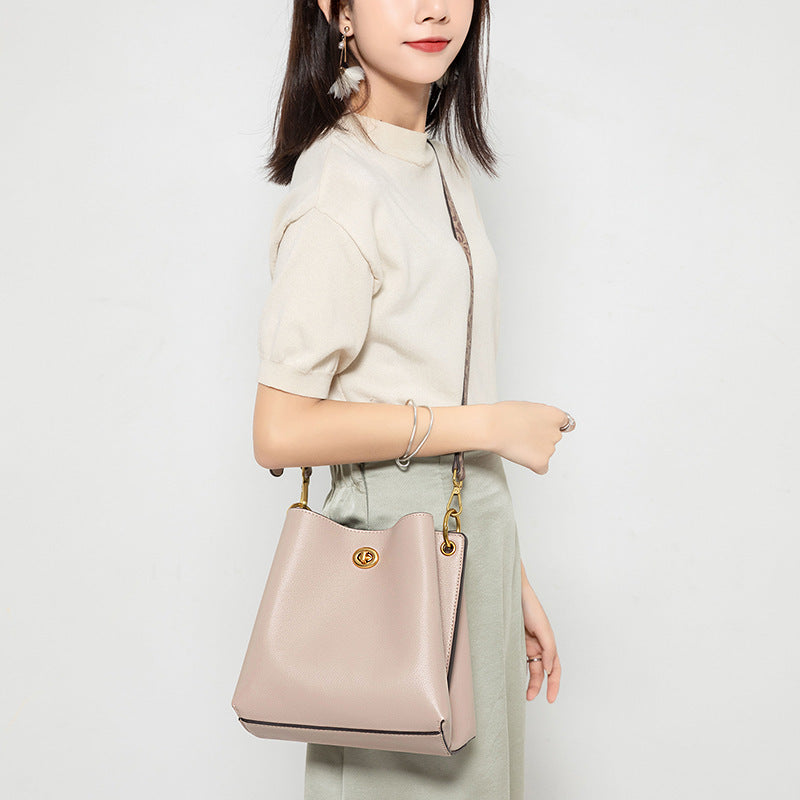 BENPAOLV 2025 Bag Women's popular Soft Leather Bucket Bag Commuter Bag Niche Cream Bag Korean Version Versatile Shoulder Tote Crossbody Bag