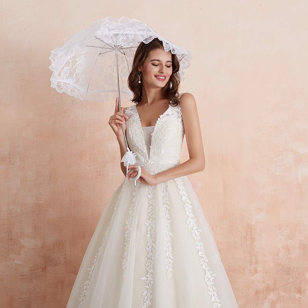 2025Popular trade   main wedding dress wish independent station new deep V lace slim temperament wedding dress