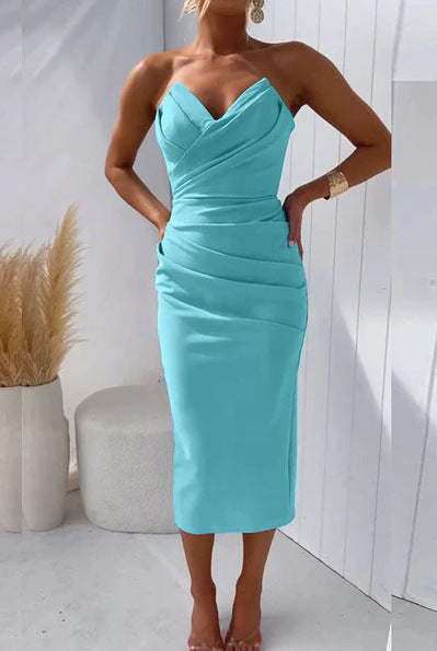 BENPAOLV Romantic evening dress haute beauty female sexy tube top elegant sleeveless slit dress