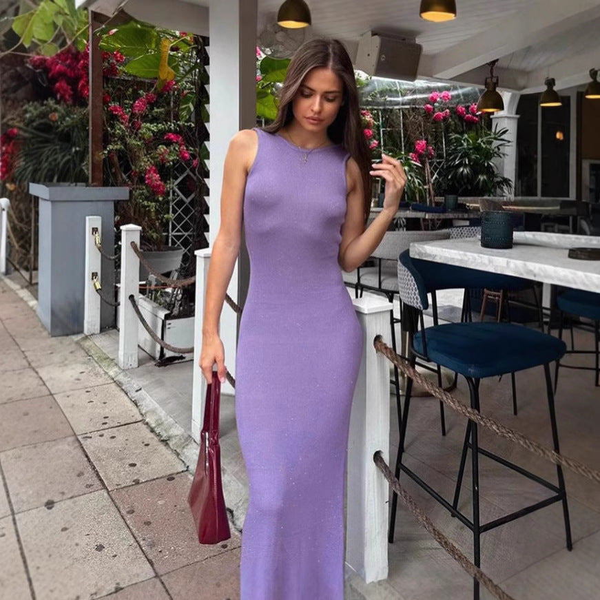 BENPAOLV  2025 spring  style new New women's clothing sexy temperament slim backless sleeveless solid color long dress dress