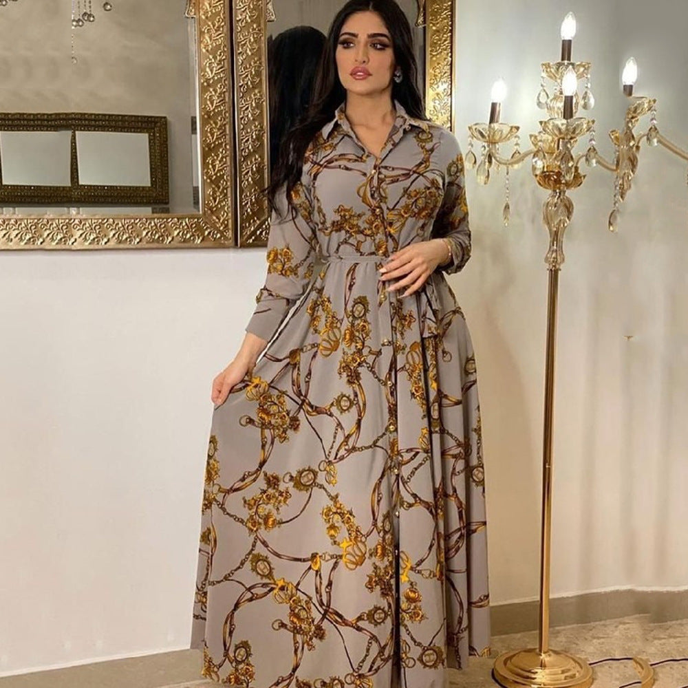 New spring and autumn new MUSILIN women's clothing is still Middle Eastern ethnic elegant dress retro printed robe