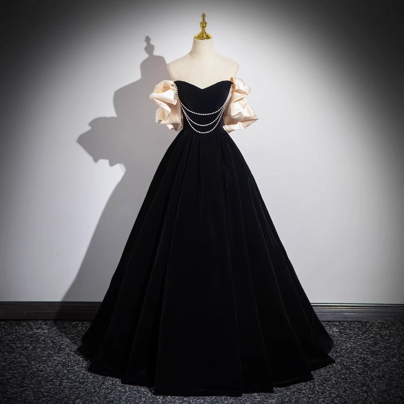 2025Banquet evening dress  new black shoulder super fairy long  velvet party dress performance dress