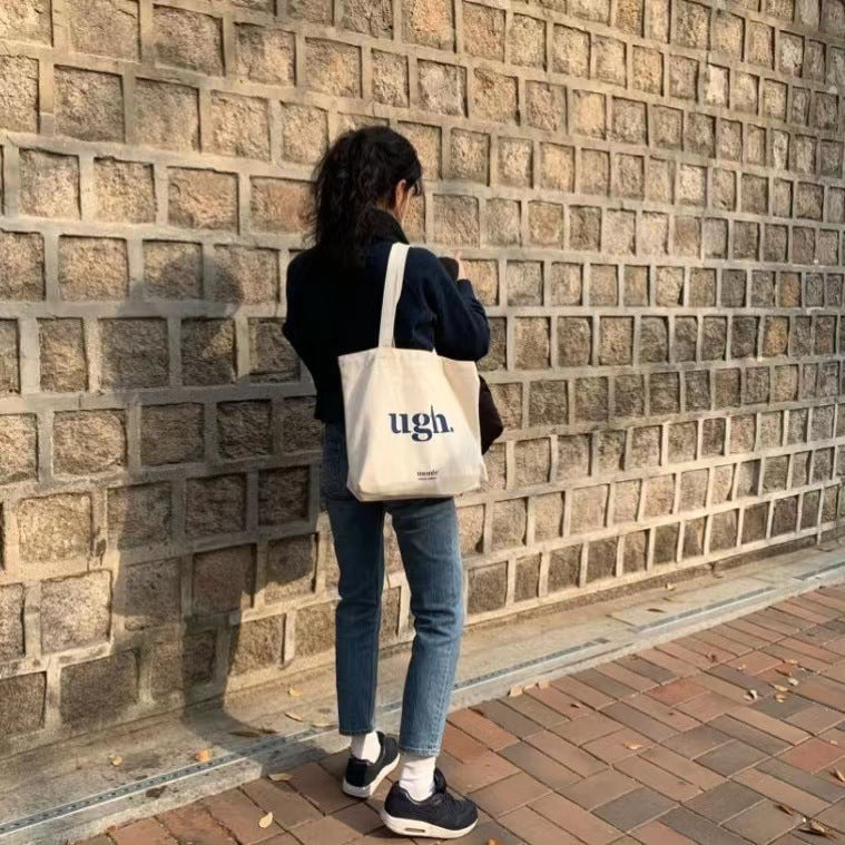 Factory Direct Sales Canvas Bag Zip One Shoulder Letter Lazy Cloth Bag Japanese and Korean Students Class Artistic Simple Handbag