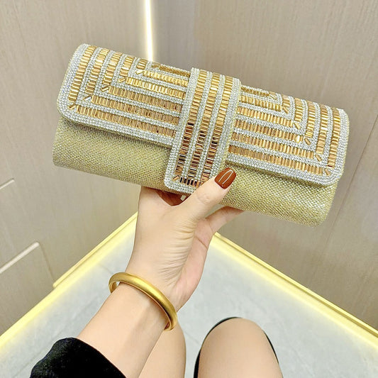 New New rhinestone bag, flash women's clutch bag chain, one shoulder oblique span dinner dress bag, bridal banquet bag