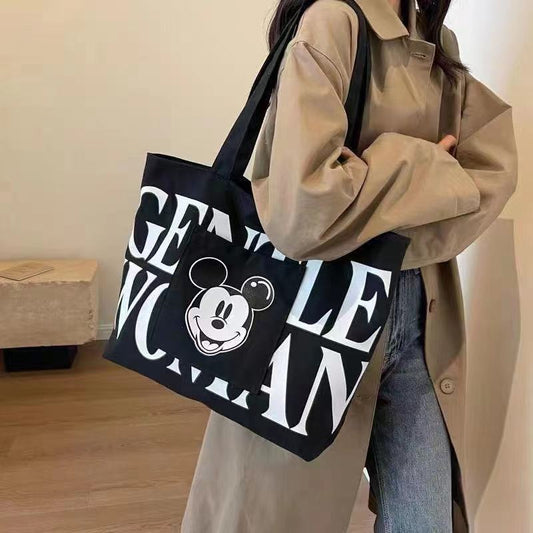 Large Capacity Letters Canvas Bag Women's  New Mickey Fashion Shoulder Tote Bag Portable Shopping Bag for Going out