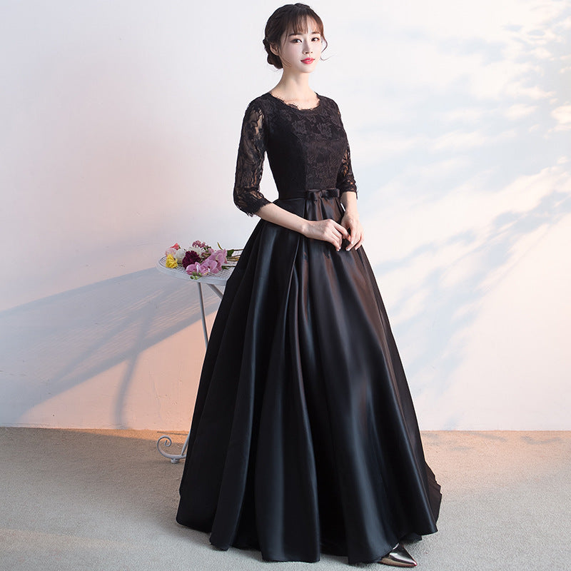 2025 Big choir performance dress long dress popular autumn new banquet temperament socialite host black evening dress female