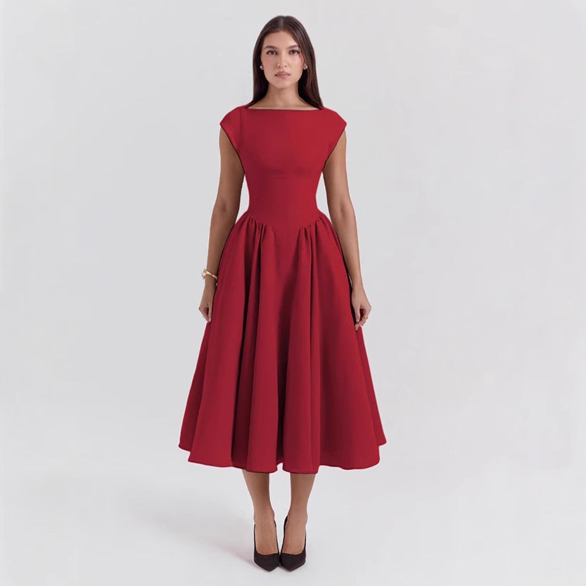 BENPAOLV  2025 popular autumn and winter new  style New women's clothing fashion temperament sexy backless waist slim solid color dress