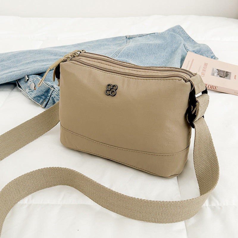 Cross-Border New Arrival Bag Casual Simple Shoulder Bag Large Capacity Multi-Compartment Small Square Bag Simple Solid Color Nylon Cloth Bag