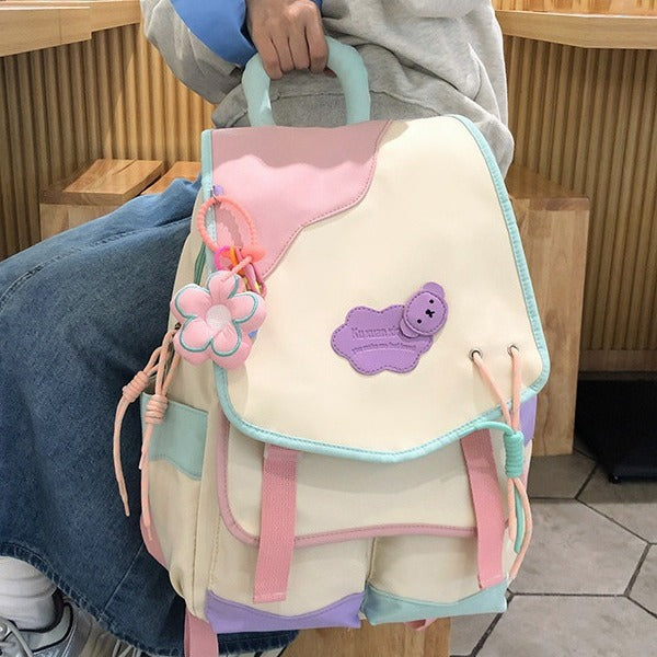 Soft Girl Contrast Color Large Capacity Fresh Western Style Casual Bag  New Korean Style Junior High School Student Elementary School Studebt Backpack