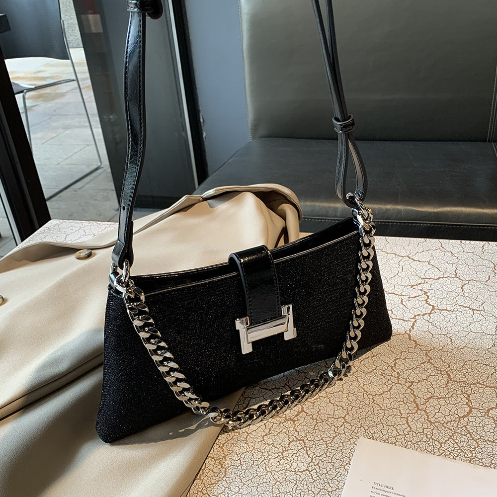 BENPAOLV 2025 New women's bag trendy single shoulder underarm handbag high-end sense simple niche retro versatile commuter chain bag