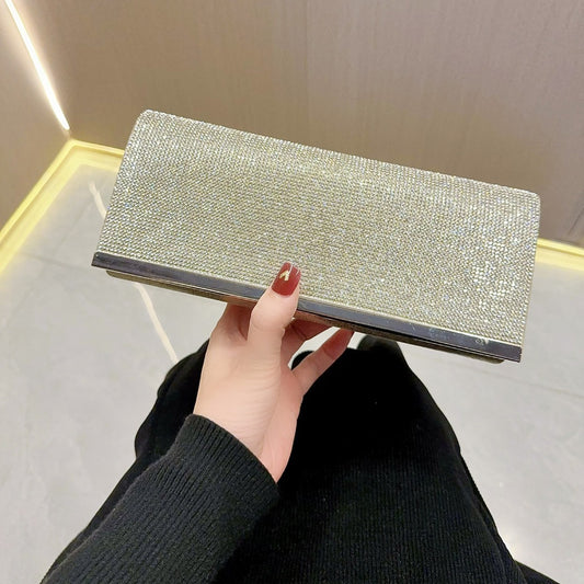 New New 2025 full diamond shiny clutch bag fashionable light luxury banquet bag dinner bag one shoulder oblique span small women's bag