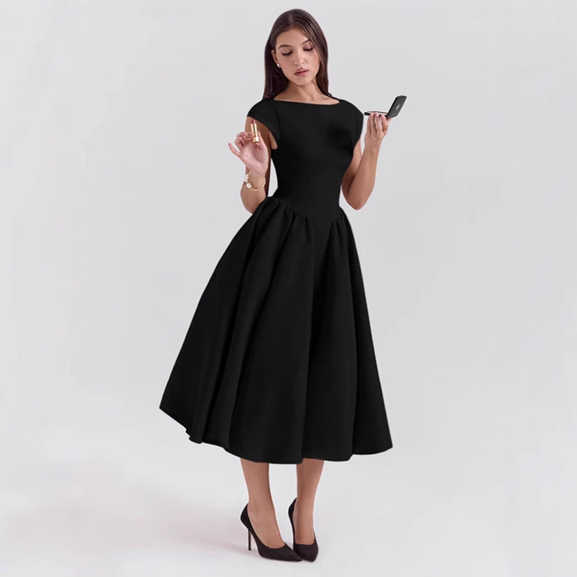 BENPAOLV  2025 popular autumn and winter new  style New women's clothing fashion temperament sexy backless waist slim solid color dress