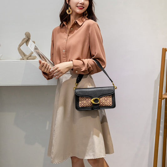 BENPAOLV 2025 popular new bag female retro Bacchus bag color matching Internet celebrity wide shoulder strap baguette bag underarm bag fashion hand bag