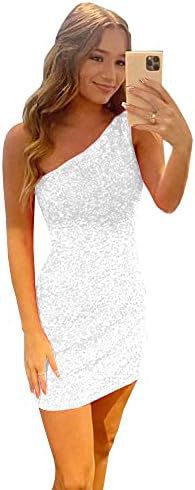 2025Sequin heavy industry dress  new  one-shoulder sexy fashion split fashion short short dress